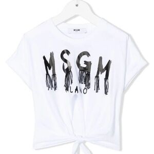 MSGM White and Black Fringe Logo Tee